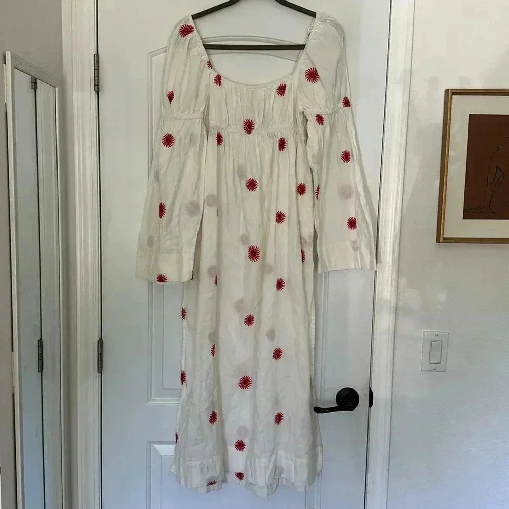 NEW Free People Emory Embroidered Cotton-Linen Blend Midi Dress Ivory NWOT Sz S - Picture 11 of 14